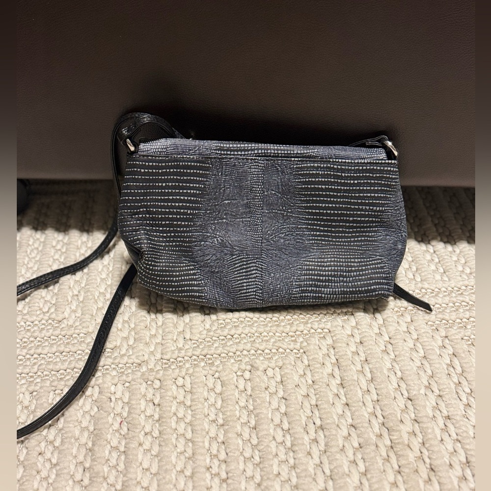 Aimee Kestenberg Black Leather Crossbody Bag - Textured Snake Print Accent - Picture 5 of 13